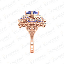 Most Loved 14K Gold Diamond Tanzanite Stone Cocktail Ring Sarafa Bazar India
