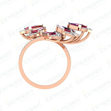 14K Gold Diamond Floral Ruby Wrap Leaf Open Band Ring Sarafa Bazar India