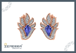 High Demand 14K Rose Gold Diamond Tanzanite Stone Bali Design Sarafa Bazar India