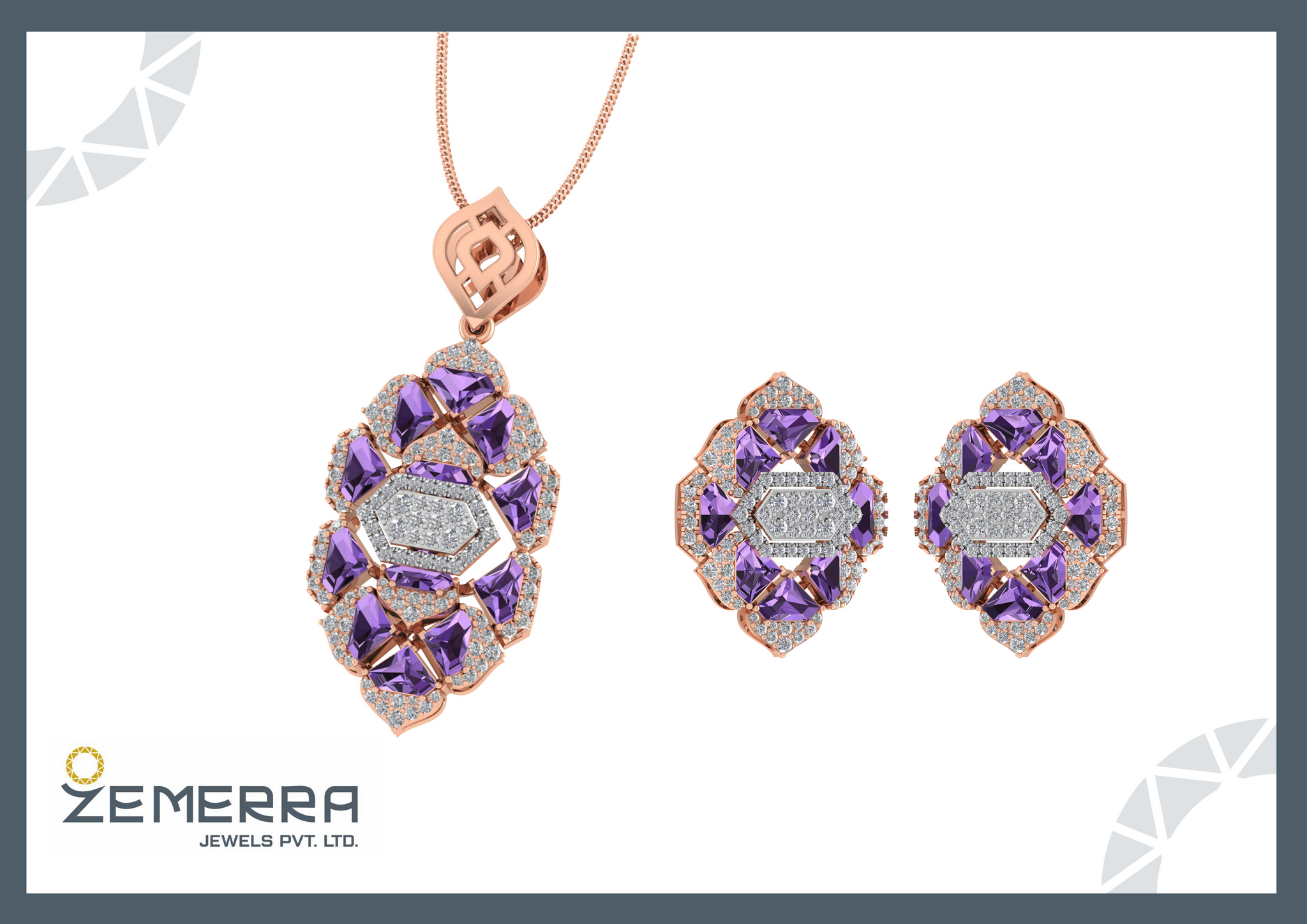 14K Gold Diamond Pendent Set With Purple Stone Sarafa Bazar India