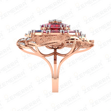 Lavish 14K Rose Gold Diamond Double Halo Cocktail Ring Sarafa Bazar India