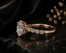 Oval Cut Lab Grown Diamond Women's Ring 9Kt Rose Gold LR-67 Sarafa Bazar India