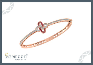 Unique 14K Gold Clover Link Diamond Ruby Bangle Bracelet Sarafa Bazar India