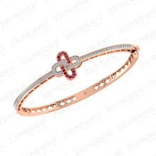 Unique 14K Gold Clover Link Diamond Ruby Bangle Bracelet Sarafa Bazar India