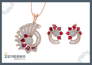 Unique 14K Gold Diamond Abstract Spiral Cluster Pendant Set Sarafa Bazar India