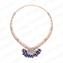 Unique 14K Gold Diamond Blue Kite Stone Necklace Set Sarafa Bazar India