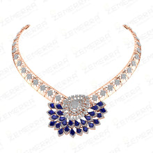 Unique 14K Gold Diamond Blue Kite Stone Necklace Set Sarafa Bazar India