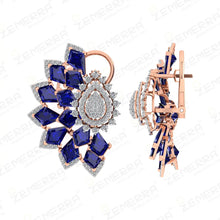 Unique 14K Gold Diamond Blue Kite Stone Necklace Set Sarafa Bazar India