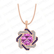 Unique 14K Gold Diamond Double ColorStone Spiral Pendant Set Sarafa Bazar India