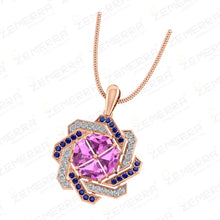 Unique 14K Gold Diamond Double ColorStone Spiral Pendant Set Sarafa Bazar India