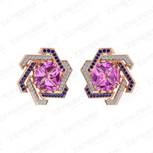 Unique 14K Gold Diamond Double ColorStone Spiral Pendant Set Sarafa Bazar India