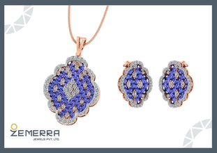 Unique 14K Gold Diamond Tanzanite Stone Studded Pendant Set Sarafa Bazar India