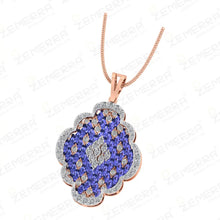 Unique 14K Gold Diamond Tanzanite Stone Studded Pendant Set Sarafa Bazar India