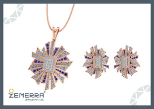 Unique 14K Gold Sunburst Amethyst Diamond Pendant Set Sarafa Bazar India