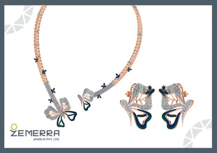 Unique 14K Rose Gold Diamond Butterfly Necklace Set Sarafa Bazar India