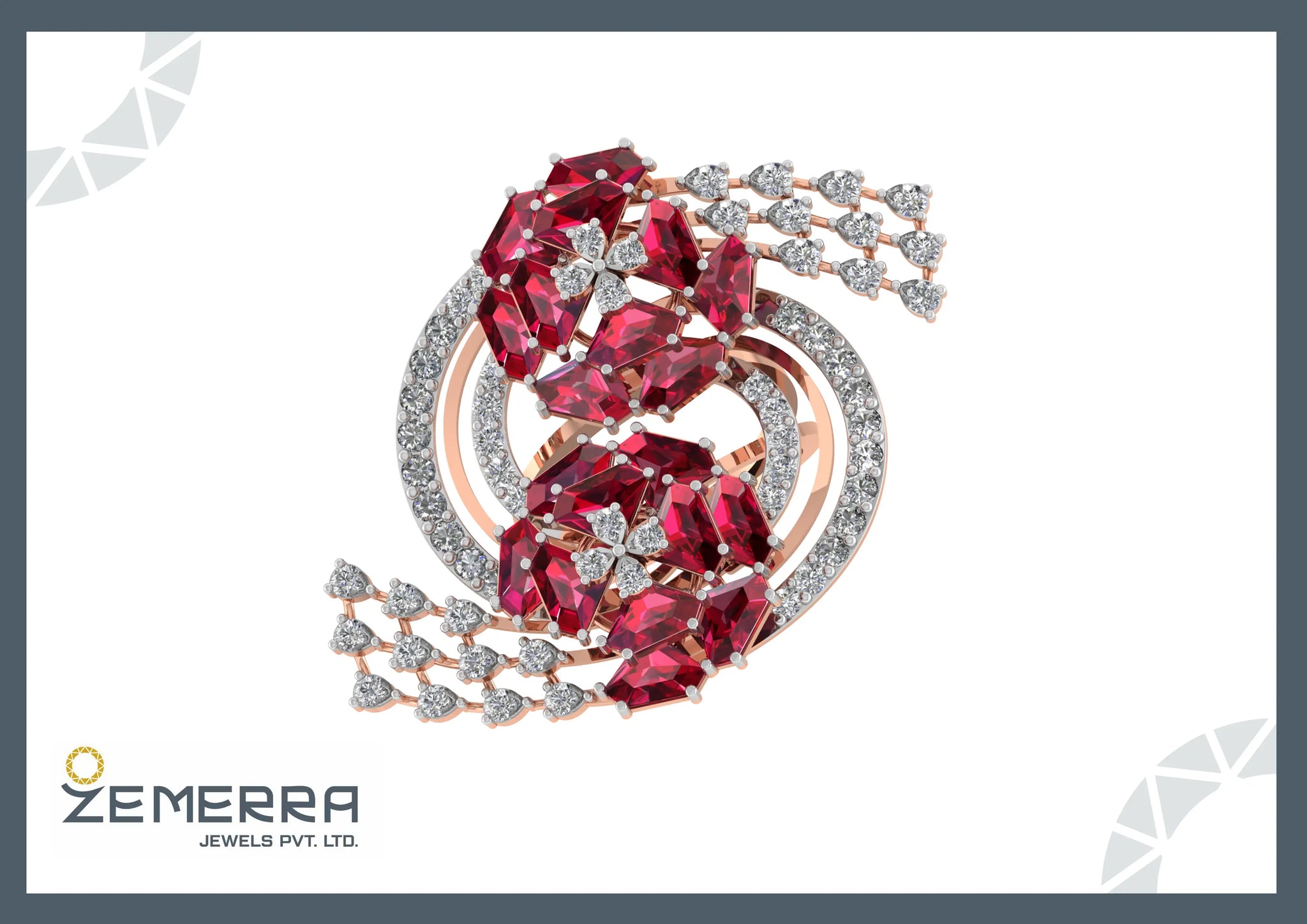 Unique 14K Rose Gold Diamond Cocktail Ring Sarafa Bazar India