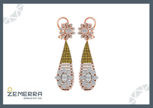 Unique 14K Rose Gold Diamond Drop Earring With Gemstone Sarafa Bazar India