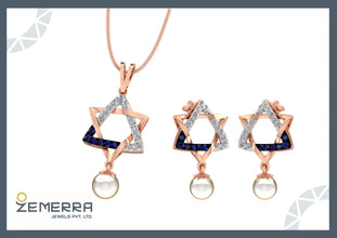 Unique 14K Rose Gold Diamond Pendant Set With Pearls Sarafa Bazar India