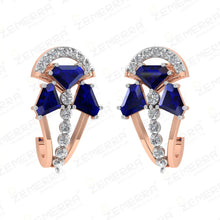 Unique 14KT Rose Gold Diamond Bali With Blue Sapphire Stone Sarafa Bazar India