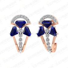 Unique 14KT Rose Gold Diamond Bali With Blue Sapphire Stone Sarafa Bazar India