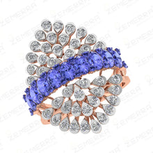 Unique Floral Tanzanite Stone Diamond Engagement Ring In 14K Gold Sarafa Bazar India