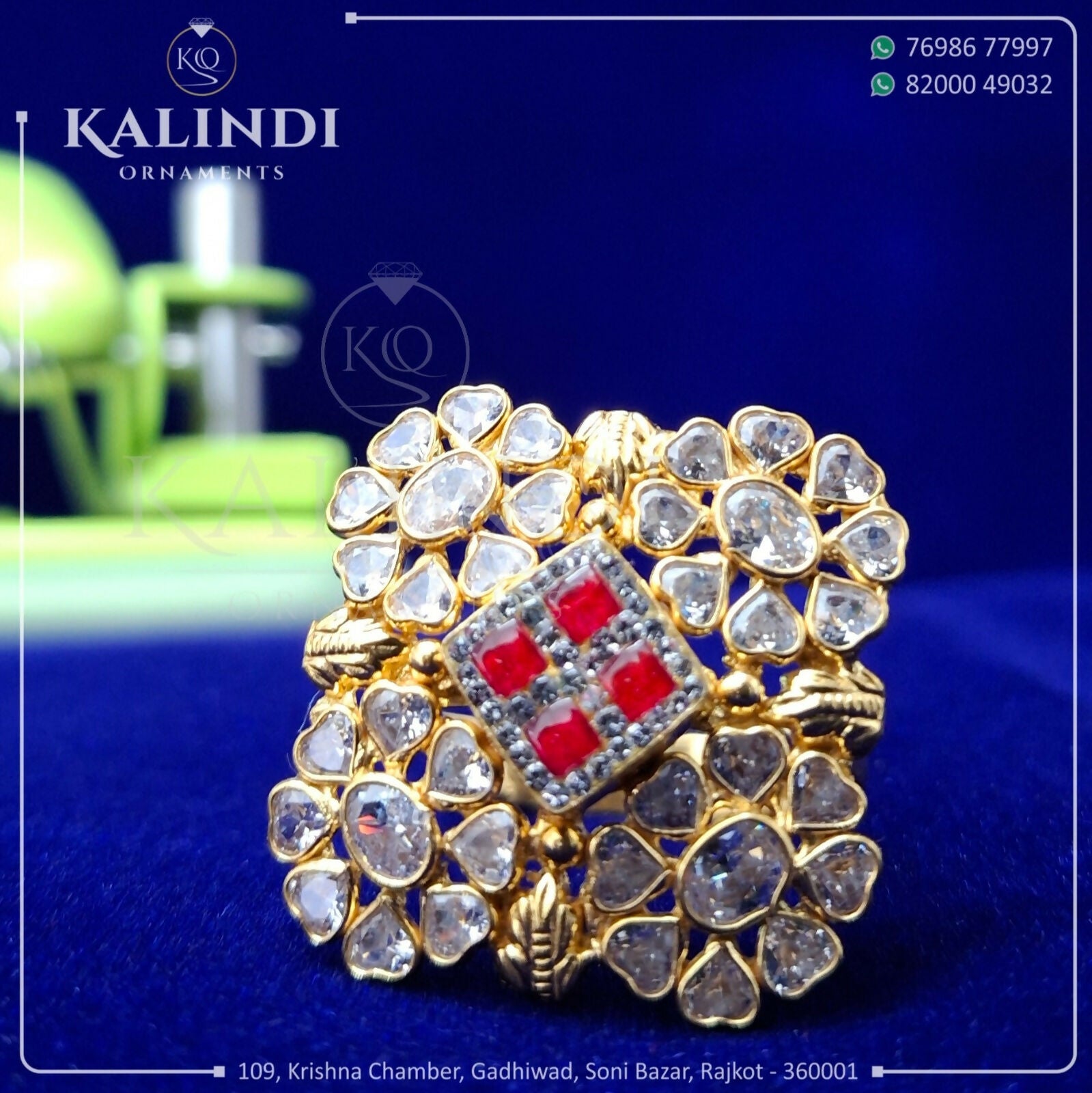 Light Weight Gold Stone Ladies Ring Sarafa Bazar India