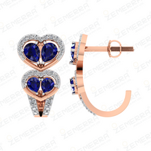 14K Gold Diamond J Shaped Blue Stone Bali Sarafa Bazar India