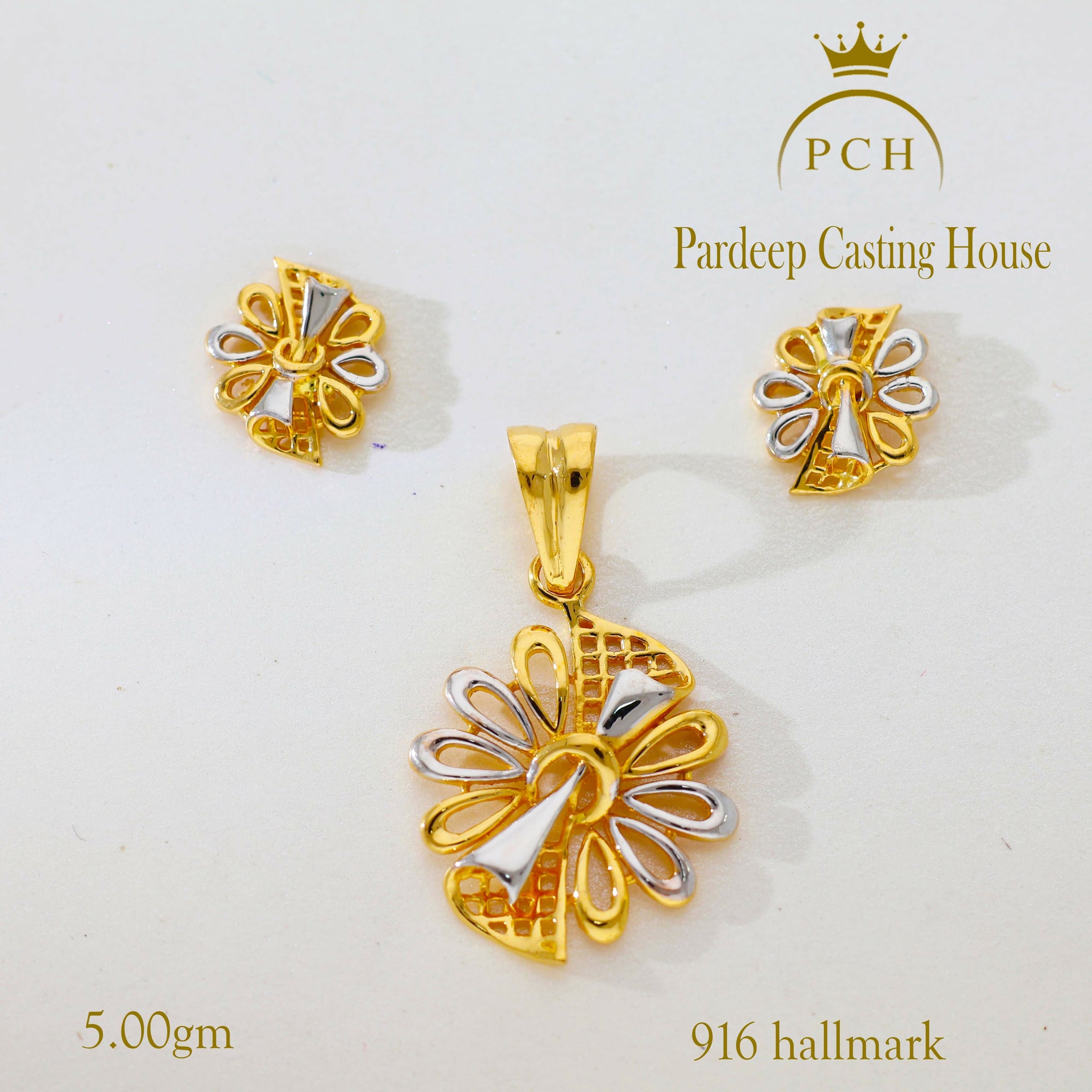 Gold Flower Pendant Set Sarafa Bazar India