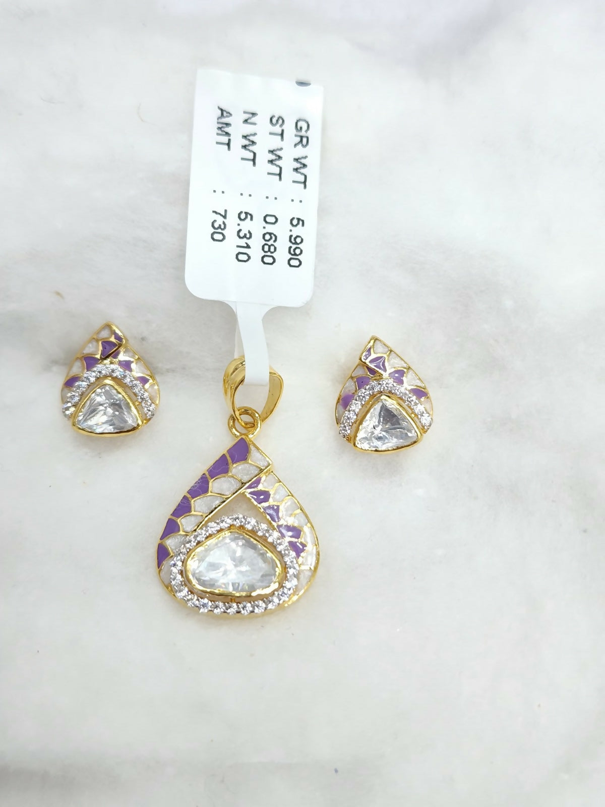 22kt CZ Casting Mop Polki Pendant Set Sarafa Bazar India