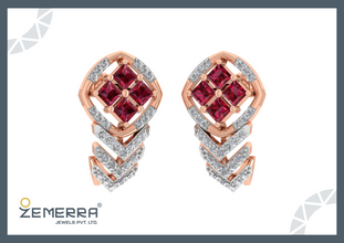 Elegance 14k Gold Diamond Ruby Stone Bali Earrings Sarafa Bazar India