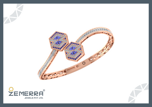 14K Gold Diamond Two Center Hexagon Shape Open Bracelets
