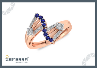 Stylish 14K Rose Gold Diamond Crossover Ring Sarafa Bazar India