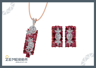 Dizzing Ruby Diamond Pendant Set in 14k Rose Gold Sarafa Bazar India