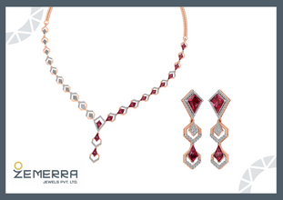 Delicate 14K Gold Diamond Ruby Kite Cut Stone Necklace Set Sarafa Bazar India