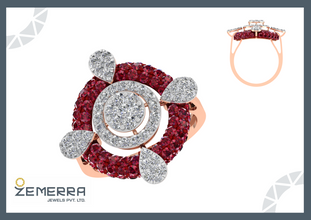 Delicate 14K Gold Diamond Ruby Stone Cocktail Ring