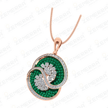 14K Gold Diamond Round dual swirl design Pendant Set Sarafa Bazar India