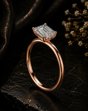 Emerald Cut Lab Grown Diamond Women's Ring 9Kt Rose Gold LR-68 Sarafa Bazar India