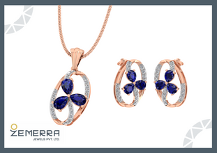 Fashionable 14K Rose Gold Diamond Floral Pendant Set Sarafa Bazar India