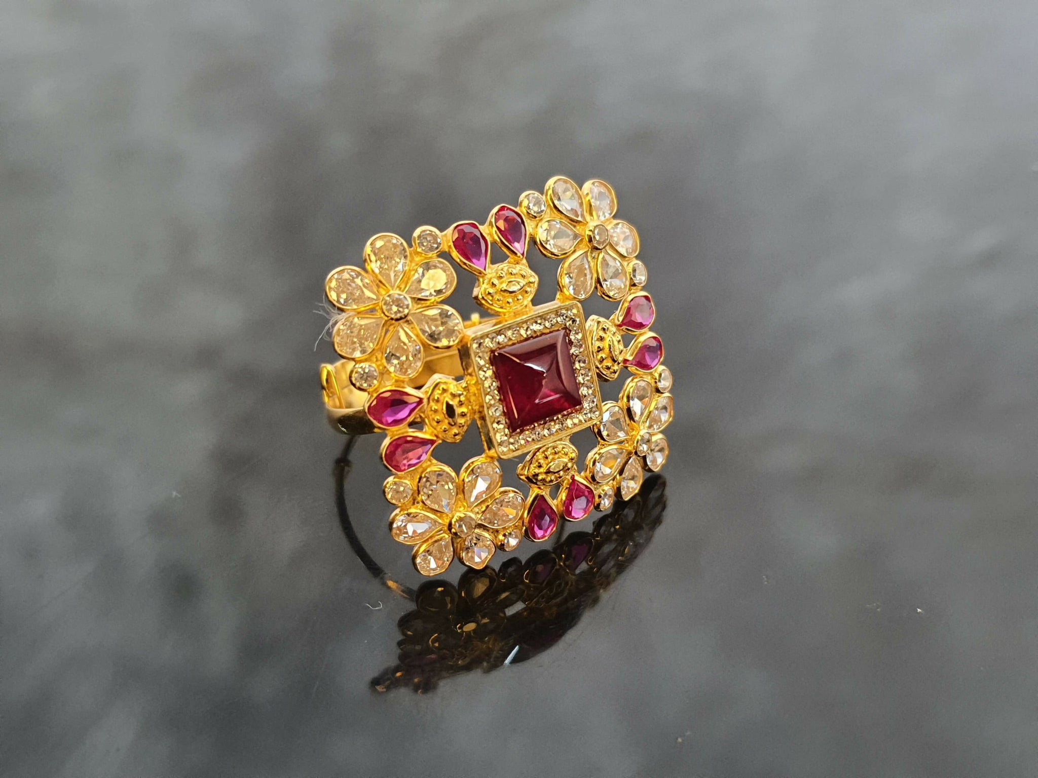 Light Weight CZ Polki Ladies Ring Sarafa Bazar India