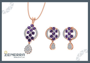 Hot selling 14KT Rose Gold Diamond Pendant Set Sarafa Bazar India