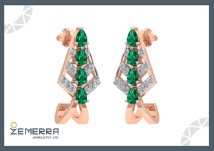 Sparking 14K Gold Diamond Pears Gemstone Half Hoop Earrings