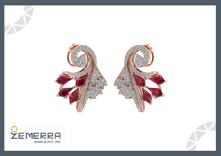 14k Gold swirling design with brilliant-cut diamonds Earring