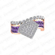 14K Rose Gold Diamond Rings with Amethyst Pricess cut Sarafa Bazar India