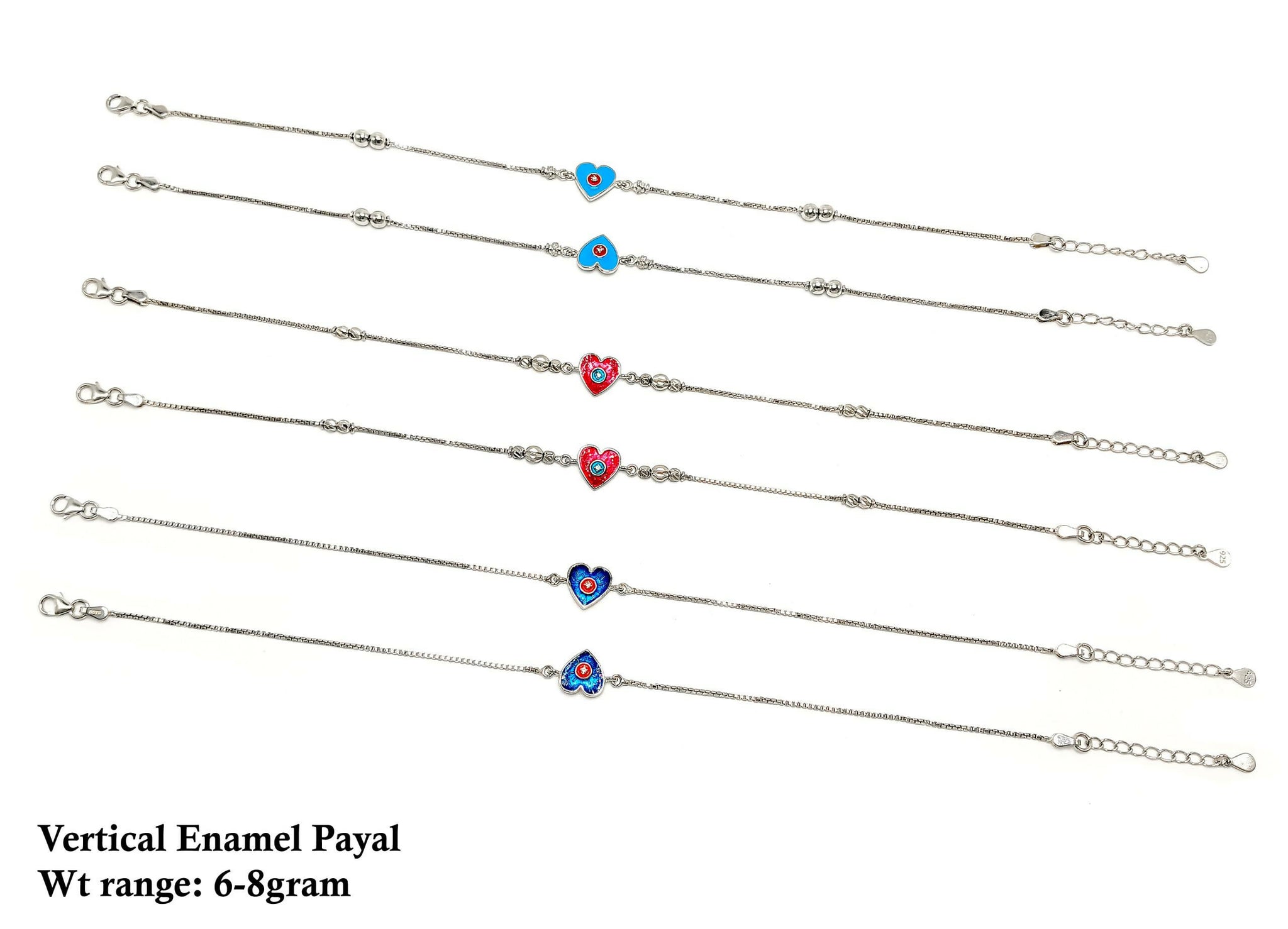 925 Silver Vertical Enamel Payal Sarafa Bazar India