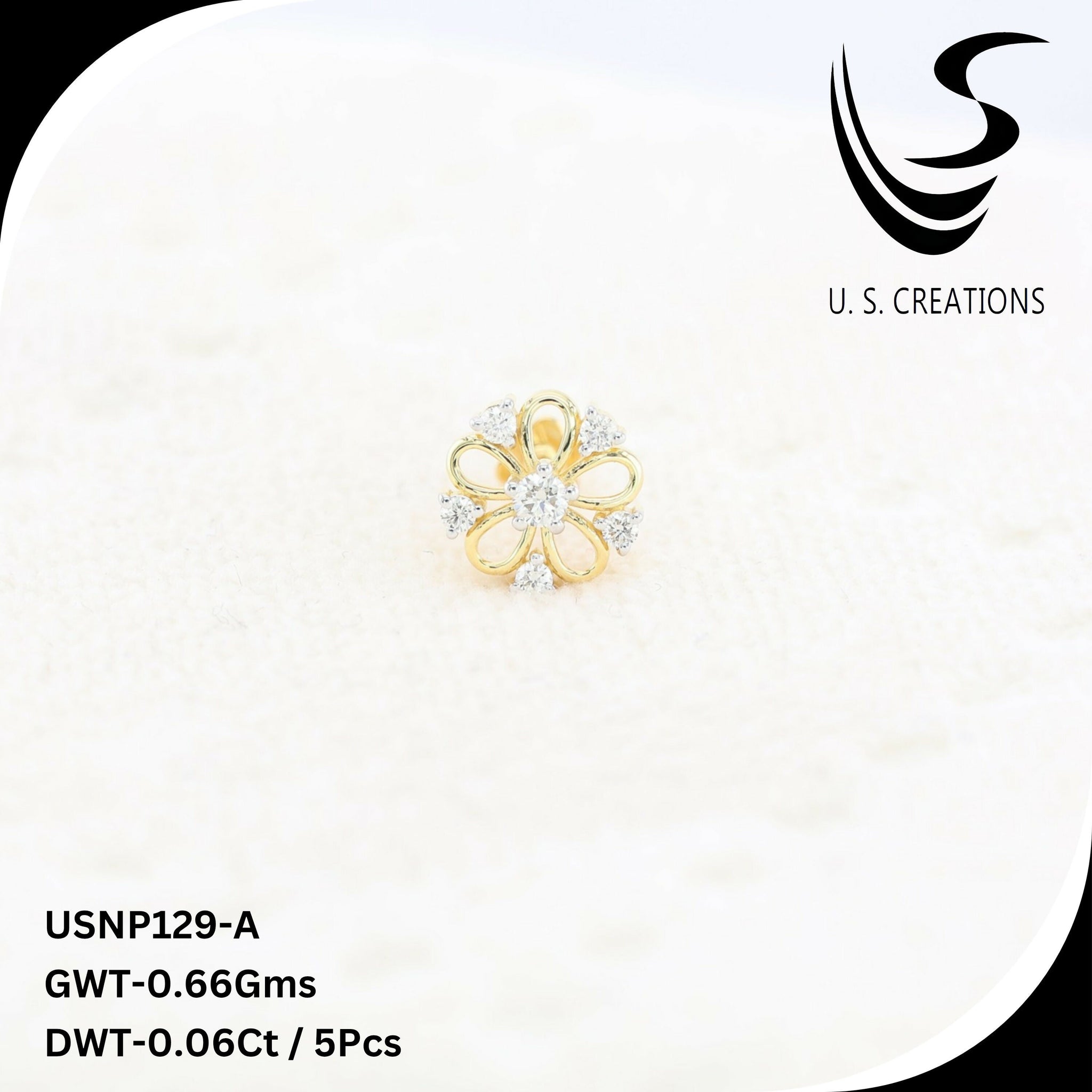 Delicate Gold & Diamond Nose Pin-USNP-129-A Sarafa Bazar India