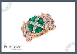 14K Rose Gold Diamond and Emerald Engagement Ring Sarafa Bazar India