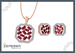 Women's Diamond Ruby Buguette Stone in 14K Gold Sarafa Bazar India