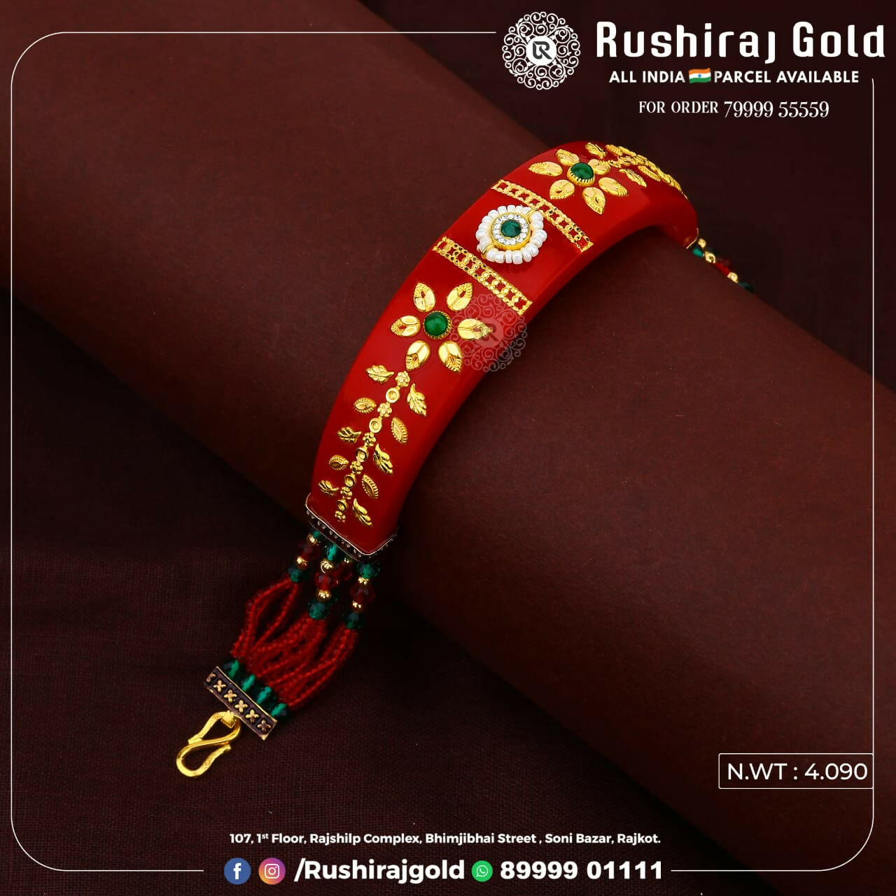 Light Weight Gold Stone Pola Bracelet Sarafa Bazar India