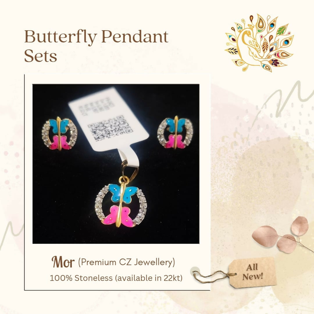 22kt Butterfly Pendant Set Sarafa Bazar India