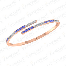 14K Gold Diamond Baguette Sapphire Open Cuff Bracelet